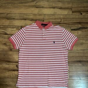 Polo Ralph Lauren Shirt Mens Large White Pink Striped Blue Pony Top